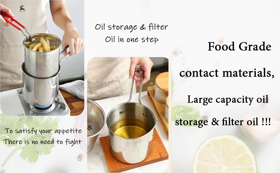 Deep Frying Strainer and Oil Basket With Fryer Tong Stainless Steel Deep Fryer, French Fries Basket, Fry Pan, Food Strainer Colander, Mini Mesh Pot (1200ml)