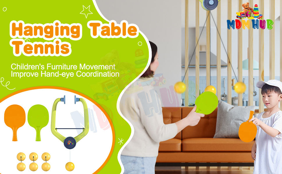 Hanging Table Tennis Trainer 6 Ping Pong Ball & 1 Pair Paddle Self Training Gaming Set for 5| 6 |7 |8 Years Kids (Multicolor)