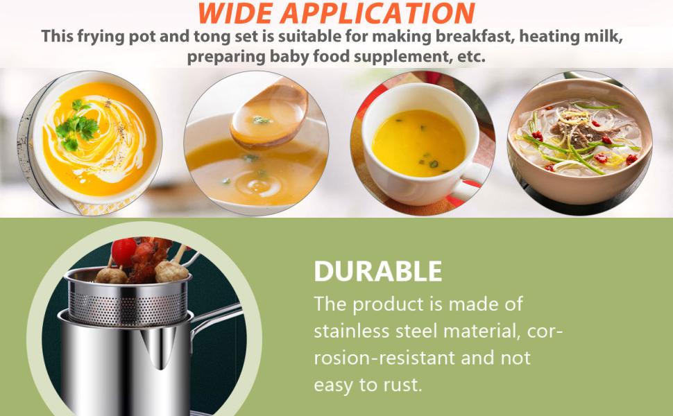 Deep Frying Strainer and Oil Basket With Fryer Tong Stainless Steel Deep Fryer, French Fries Basket, Fry Pan, Food Strainer Colander, Mini Mesh Pot (1200ml)