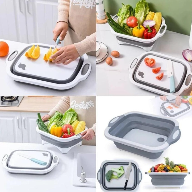 Foldable Chopping Board, Dish Rack, Washing Bowl & Draining Basket, 3in1 Multi-Function