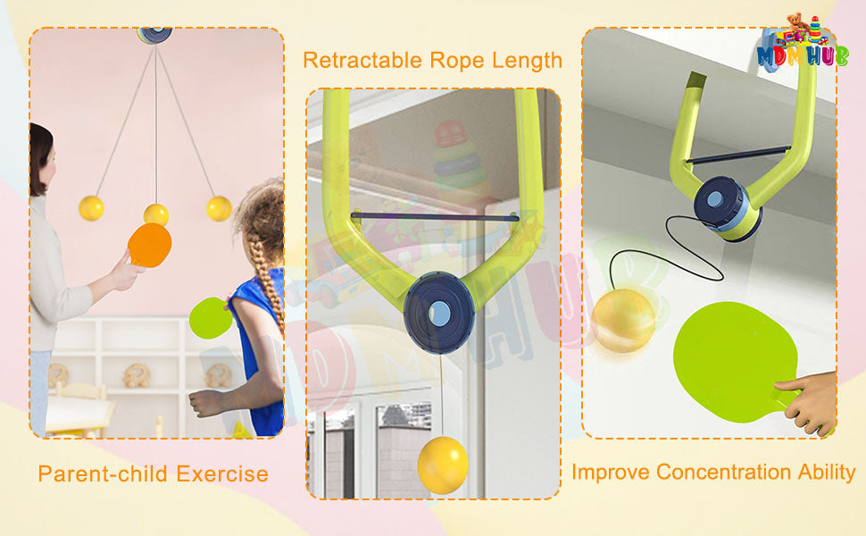 Hanging Table Tennis Trainer 6 Ping Pong Ball & 1 Pair Paddle Self Training Gaming Set for 5| 6 |7 |8 Years Kids (Multicolor)