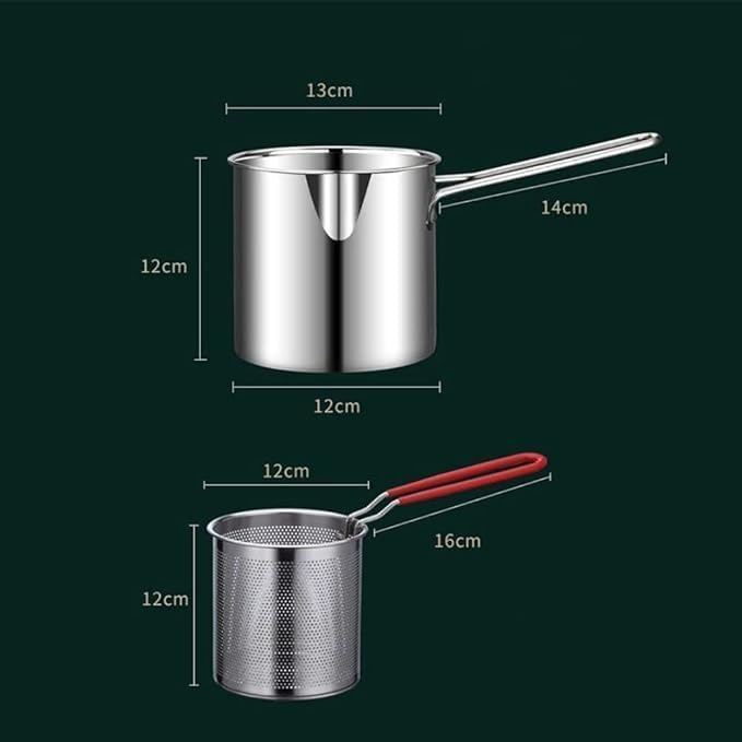 Deep Frying Strainer and Oil Basket With Fryer Tong Stainless Steel Deep Fryer, French Fries Basket, Fry Pan, Food Strainer Colander, Mini Mesh Pot (1200ml)