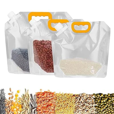 Airtight Multigrain Storage Bags - 1.5 liters with Silicone Funnel FREE - Pack of 3/4