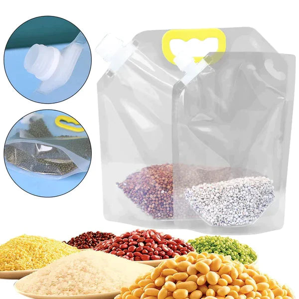 Airtight Multigrain Storage Bags - 1.5 liters with Silicone Funnel FREE - Pack of 3/4