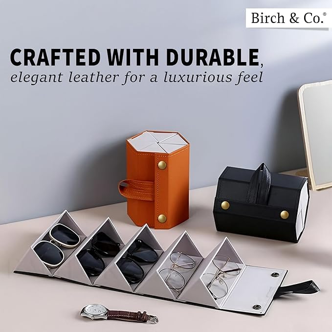 Sunglasses Organizer - Sunglass Case - Glasses Box - Specs Box - Goggles Holder - Eyewear shades Organiser, Leather Finish, Soft Velvet Lining, Travel-Friendly, Safe Hanging Straps