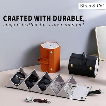 Sunglasses Organizer - Sunglass Case - Glasses Box - Specs Box - Goggles Holder - Eyewear shades Organiser, Leather Finish, Soft Velvet Lining, Travel-Friendly, Safe Hanging Straps