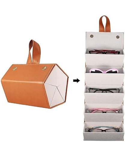Sunglasses Organizer - Sunglass Case - Glasses Box - Specs Box - Goggles Holder - Eyewear shades Organiser, Leather Finish, Soft Velvet Lining, Travel-Friendly, Safe Hanging Straps