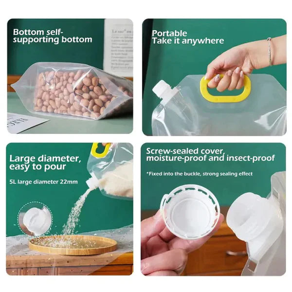 Airtight Multigrain Storage Bags - 1.5 liters with Silicone Funnel FREE - Pack of 3/4