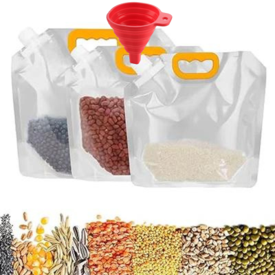 Airtight Multigrain Storage Bags - 1.5 liters with Silicone Funnel FREE - Pack of 3/4